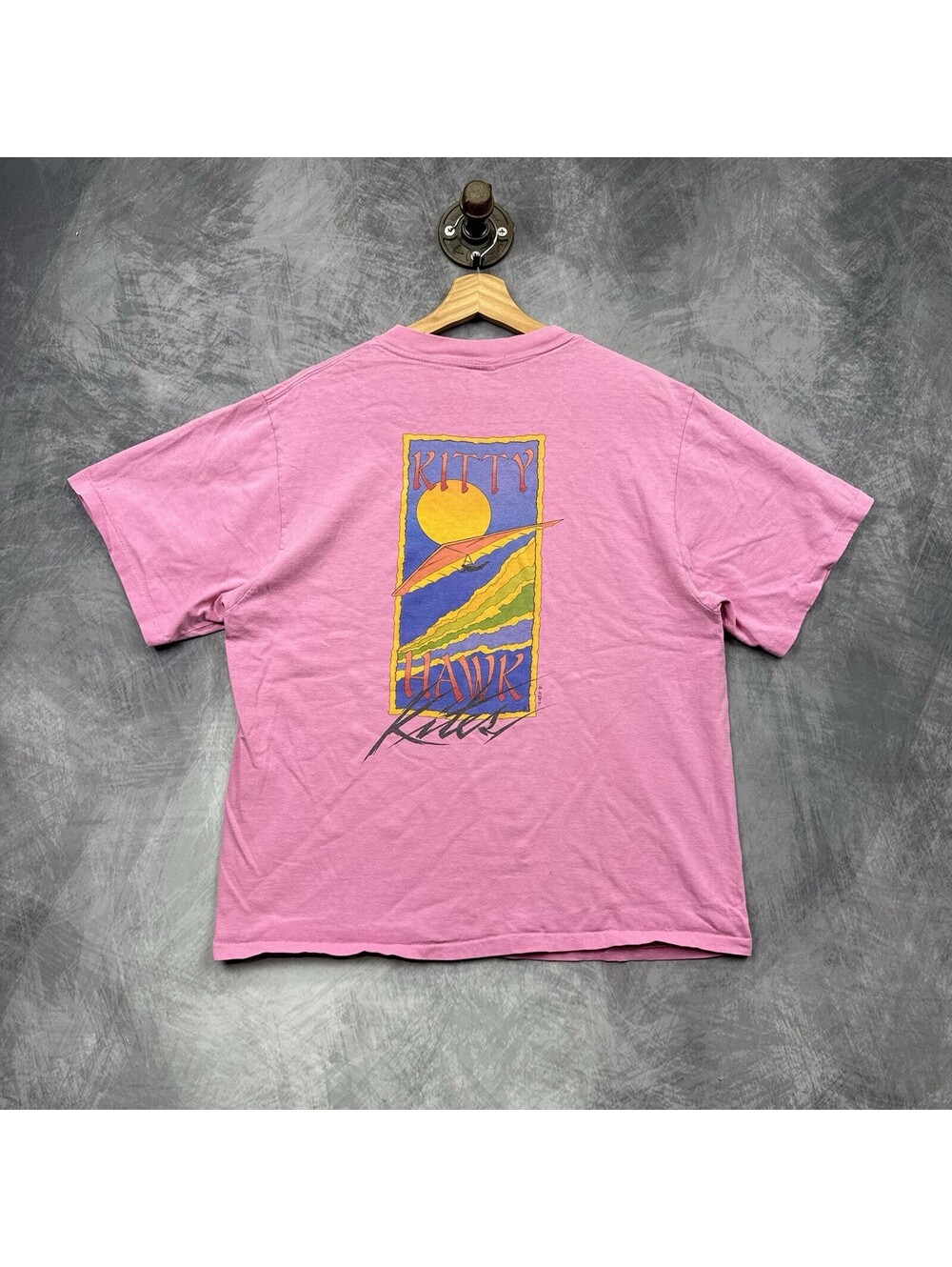 Vintage 90s Kitty Hawk Kites T Shirt L Pink Single Stitch USA OBX